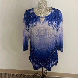 Nygard Blue Patterned Top Size L